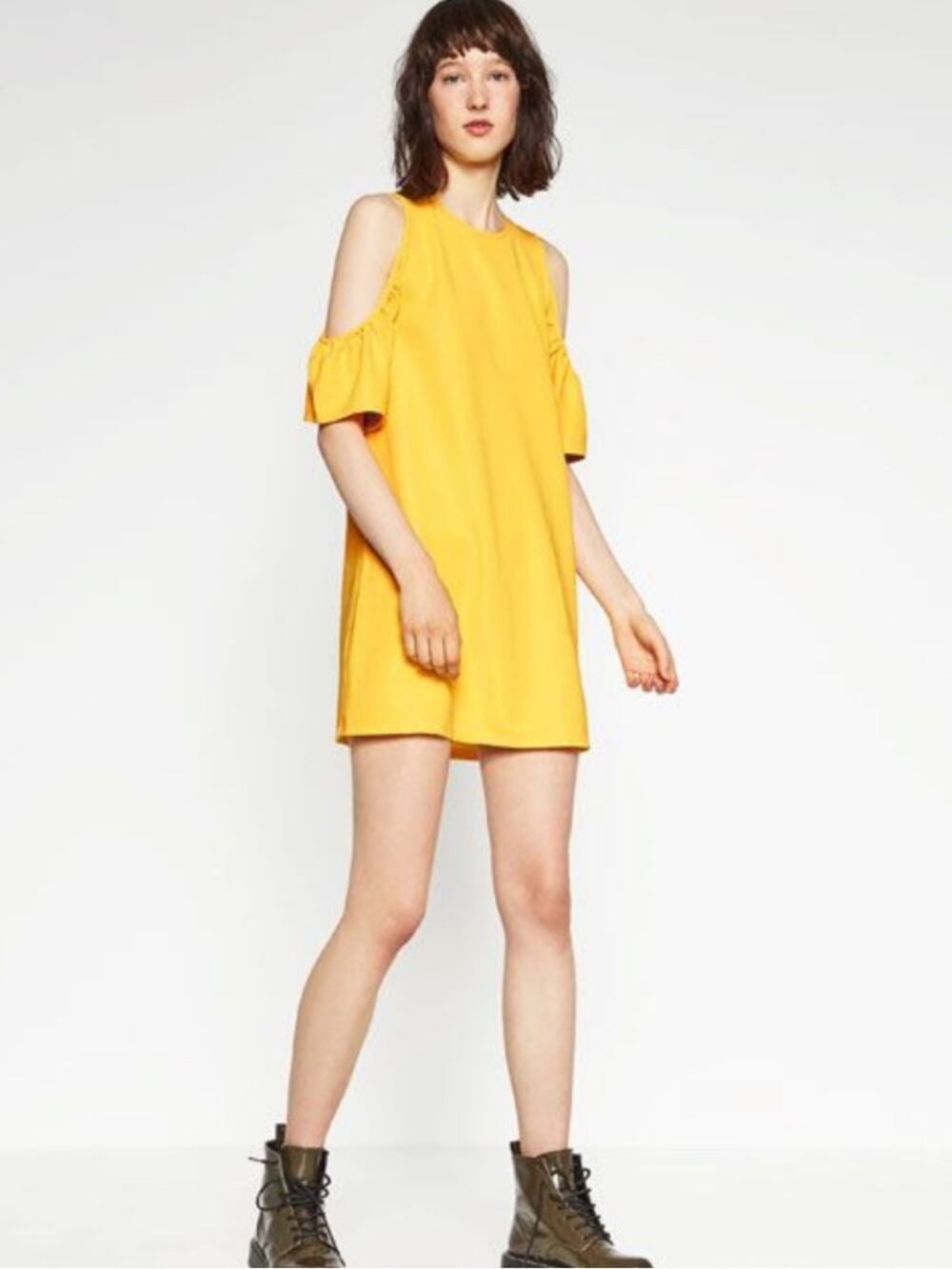 Zara Woman’s Bright Yellow Cold-Shoulder Mini Dress Size S